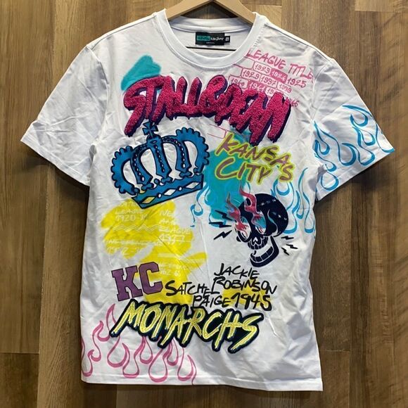 White Graphic Tee with Multicolor Design - Picture 1 of 6